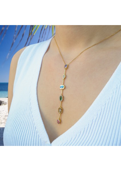 925 Ayar Gümüş Altın Kaplama Renkli Zirkon Taşlı Zarif Kadın Kolye modelleri