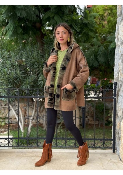 LS1729 Italyan Önü Açık Çift Taraflı Nubuk Kısa Kaban Camel modelleri