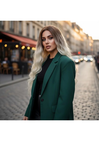 Fiber Sentetik Uzun Su Dalgası Peruk - Kumral / Platin Ombreli