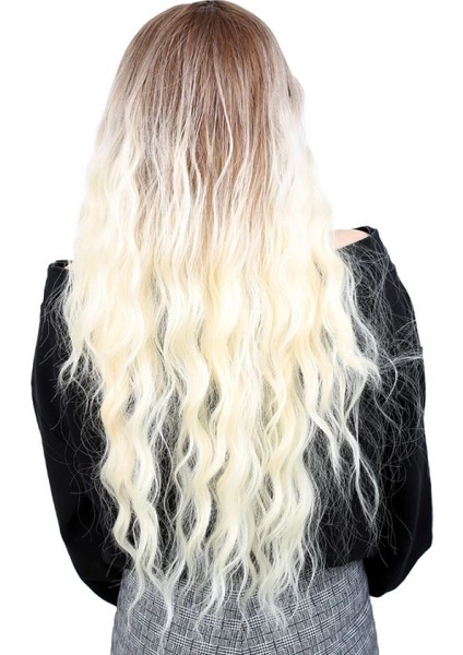 Fiber Sentetik Uzun Su Dalgası Peruk - Kumral / Platin Ombreli indirimleri