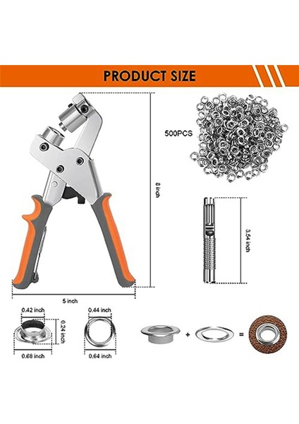 Grommet Tool Kit, Ağır Deli Delin Pul Pensesi Aracı 500 Grommets, Şezlon (Yurt Dışından) indirimleri