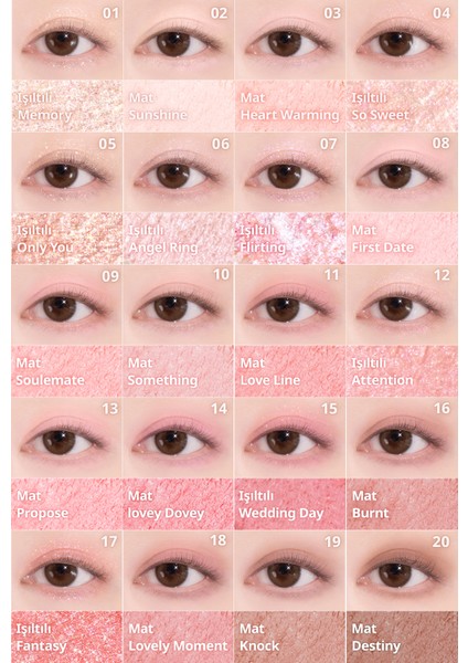 Mat ve Işıltılı Tonlardan Oluşan 20 Renkli Far Paleti Dasıque Mood Shadow Palette (06 Sweet Heart)