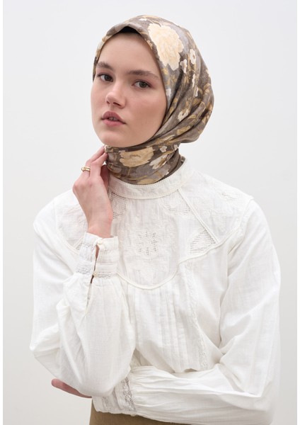 Reverıe Desen Pamuklu Viskon Eşarp Tozlu Kahve