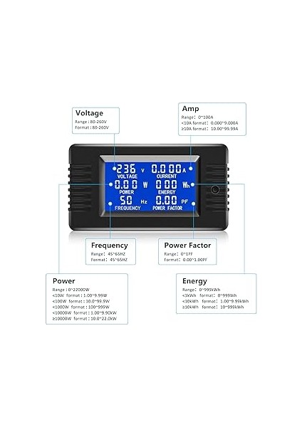 LCD Dijital Ampermetre Voltmetre Ac 80-260V 100A, Güç Ölçer 6'sı 1 Arada Ev Elektrik Sayacı Panel, Enerji Sayacı Kapalı Tip Ct ile fiyatları