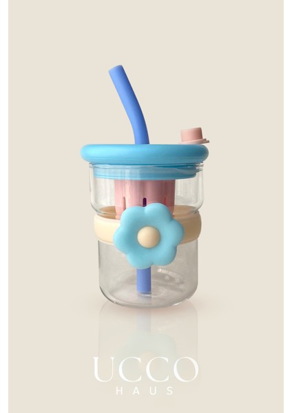 500ML Papatya Desenli Pipetli Cam Detox Termos Matara Bardak - Süt, Su, Meşrubat, Limonata Bardağı fiyatları