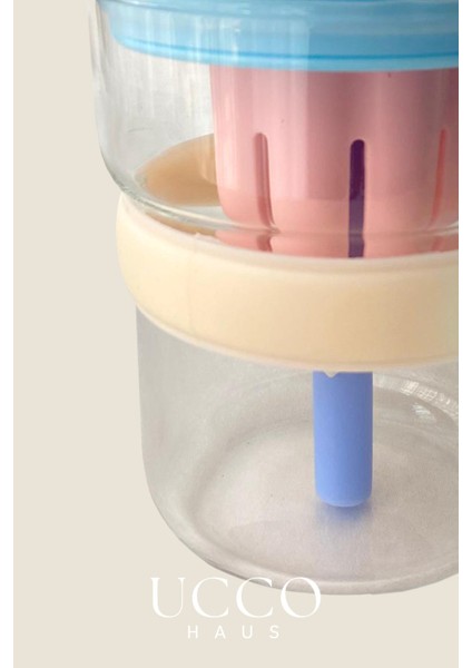 500ML Papatya Desenli Pipetli Cam Detox Termos Matara Bardak - Süt, Su, Meşrubat, Limonata Bardağı