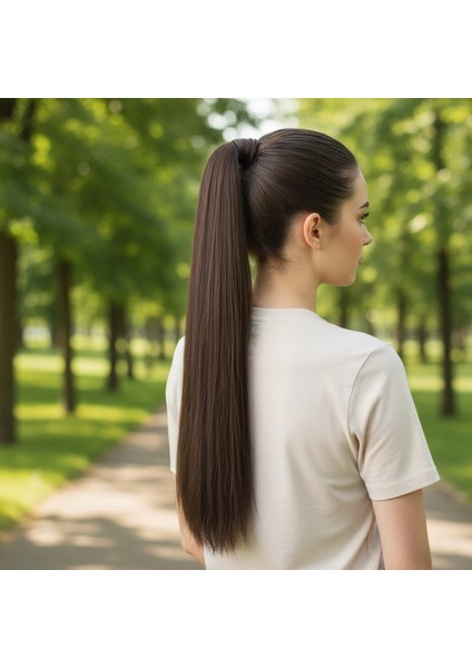 Bağlamalı Düz At Kuyruğu - Koyu Kahve