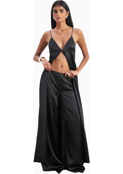 Formal Satin Ultra Wide Leg Trousers Saten Ultra Geniş Paça Kadın Pantolon