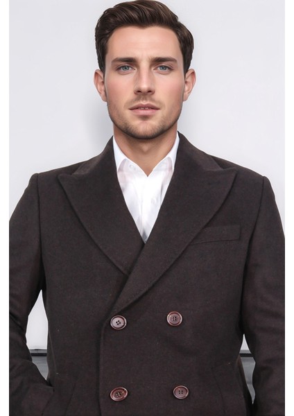 Kruvaze Sivri Yaka Yün ve Kaşmir Karışımlı Kahverengi Kaban modelleri