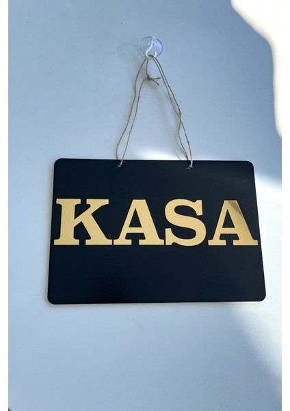 KASA Yazılı Yönlendirme Tabelası - Siyah MDF Üzeri Gold Aynalı Pleksi (29x20 cm)