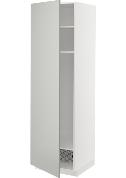 Mutfak Boy Dolabı, Havstorp Açık Gri-Koyu Gri, 60X60X200 Cm, 1 Kapaklı, 1 Tel Sepetli ve 2 Raflı