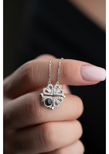 925 Ayar Gümüş Açılır Kapanır Mıknatıslı Baget Taşlı 4 Yapraklı Yonca Şans Kolye fırsatları