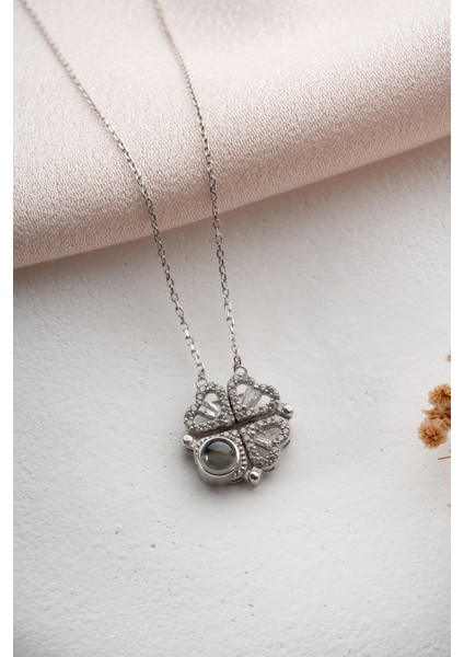 925 Ayar Gümüş Açılır Kapanır Mıknatıslı Baget Taşlı 4 Yapraklı Yonca Şans Kolye indirimleri