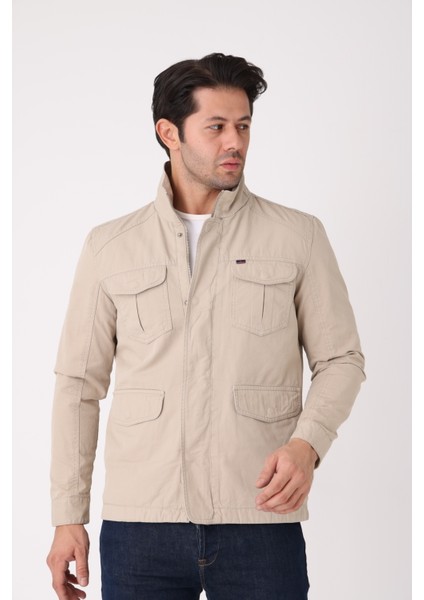 Erkek Fermuarlı ve Çıtçıtlı Mevsimlik Çift Yırtmaç Detaylı %100 Pamuk Regular Kalıp Iç Cepli Mont