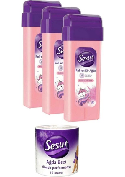 Hassas Kartuş 100 ml x 3, Ağda Bezi 10 M Rulo, Konforlu ve Temiz Kullanım Seti