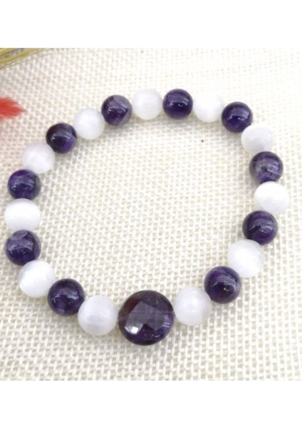 Doğal Taş Bileklik, Ametist ve Selenit, Turuncu Renkli, Şık ve Enerjik Tasarım fiyatları