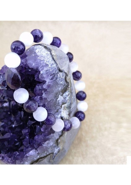 Doğal Taş Bileklik, Ametist ve Selenit, Turuncu Renkli, Şık ve Enerjik Tasarım fırsatları