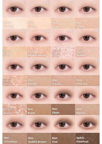 Mat ve Işıltılı Tonlardan Oluşan 20 Renkli Far Paleti Dasıque Mood Shadow Palette (01 Warm Basic)