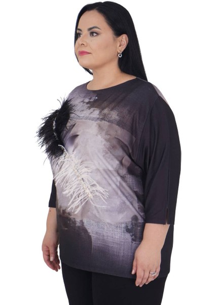 Büyük Beden Tüğlü Taş Detaylı Oversize Bluz indirimleri