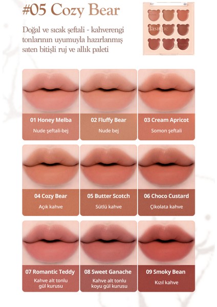 9 Renkli Ruj & Allık Paleti Dasıque Mood Painting Lip & Cheek Palette (#05 Cozy Bear)