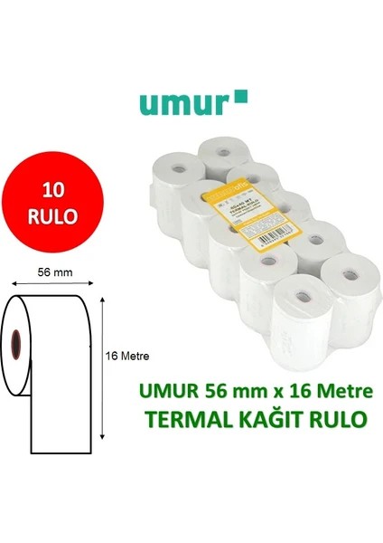 Umur Ofis Termal Yazarkasa Pos Rulosu 56X16 cm 10'lu Paket Uzun Süreli Kullanım Içinuygun