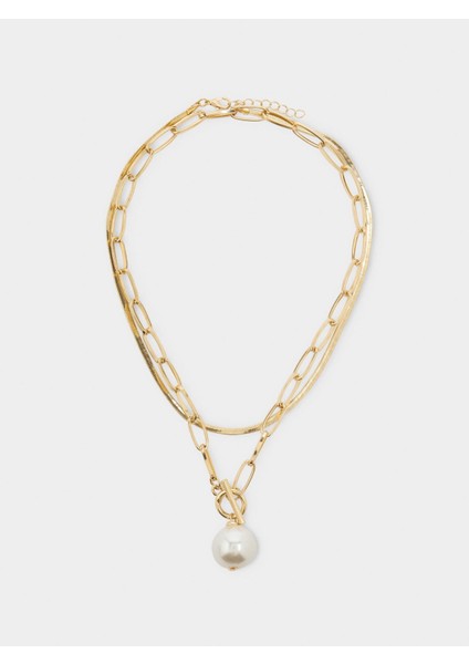 Inci Görünümlü Kolye Uçlu Kısa Kolye Seti