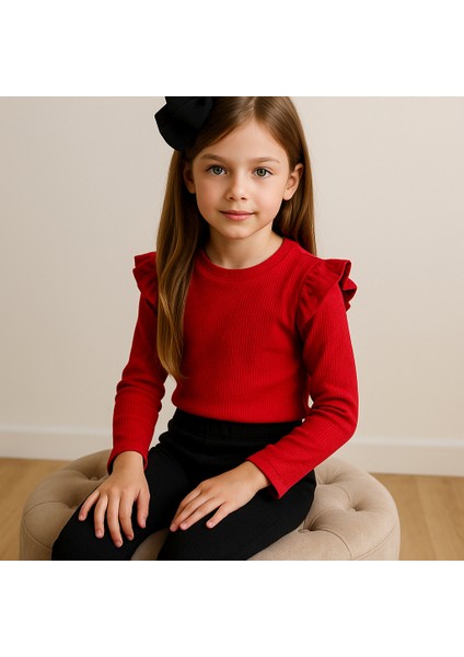 Kız Çocuk 3’lü Takım Kırmızı Badi, Siyah Ispanyol Tayt ve Bandana – Günlük Şık Kombin fiyatları