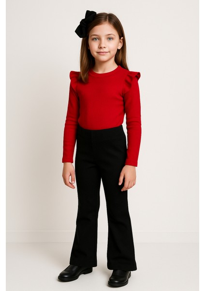 Kız Çocuk 3’lü Takım Kırmızı Badi, Siyah Ispanyol Tayt ve Bandana – Günlük Şık Kombin modelleri