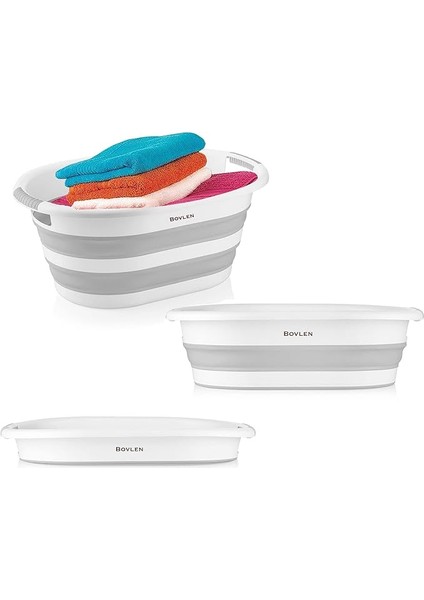 Katlanabilir Çamaşır Sepeti - Katlanır Çamaşır Sepeti - Gri - 54,5X39X8 cm - Pp+