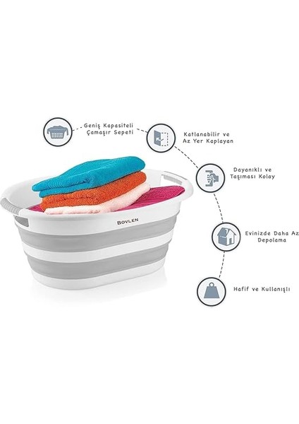 Katlanabilir Çamaşır Sepeti - Katlanır Çamaşır Sepeti - Gri - 54,5X39X8 cm - Pp+ indirimleri