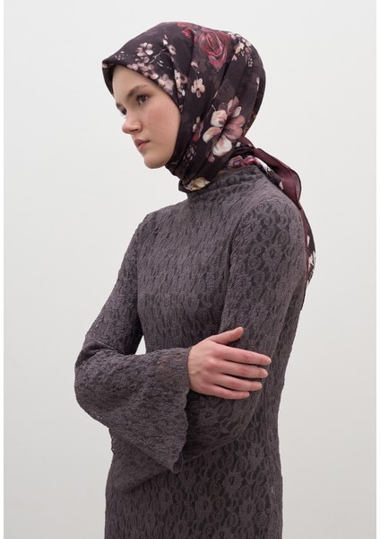 Mıdnıght Rose Desen Pamuklu Viskon Eşarp Bordo