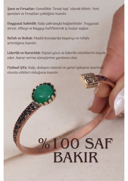 Yeşil Aventurin Taşlı Saf Bakır Otantik Bilezik, Doğal ve Şık Tasarım