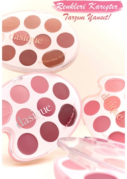 9 Renkli Ruj & Allık Paleti Dasıque Mood Painting Lip & Cheek Palette (#02 Coral Coloring)
