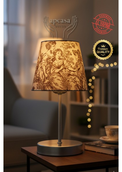 Vintage Mini Toile De Jouy Abajur Fransız Desen Gri Metal Kablolu Ayak Kahverengi Başlık Masa Lambası fırsatları
