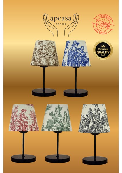 Vintage Mini Toile De Jouy Abajur Fransız Desen Siyah Metal Kablolu Ayak Kırmızı Başlık Masa Lambası modelleri