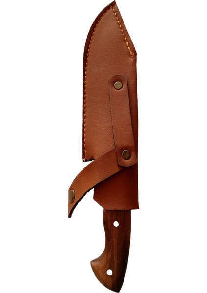 El Yapımı Ceviz Saplı Pençeli Kahverengi Deri Kılıflı Paslanmaz Çelik Kamp ve Av Bıçağı modelleri