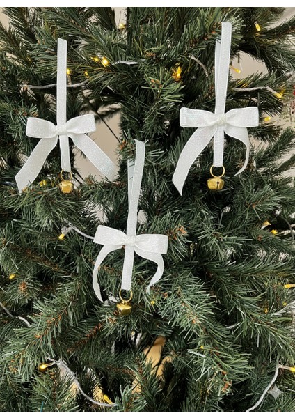 Ilbaşı Simli Kırmızı Kadife Kurdeleli Lüks Zilli Yılbaşı Çam Ağacı Süsü 3 Adet