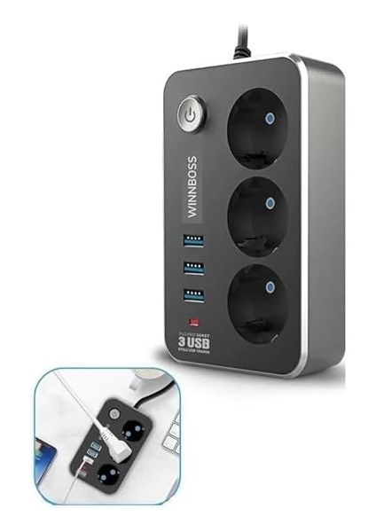 Dayanıklı Termal Akım Korumalı 2 mt 10A 2500W 3lü Priz ve 3 Usbi 21A Uzatma Kablosu fiyatları