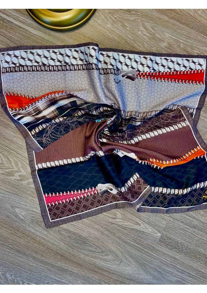 19V69 ITALIA Taba Kahverengi Twill Eşarp Abstract Desenli Gold Seri 90X90 cm fiyatları