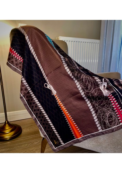 19V69 ITALIA Taba Kahverengi Twill Eşarp Abstract Desenli Gold Seri 90X90 cm modelleri