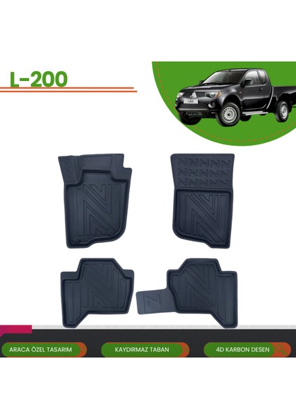 L200 2005-2018 Araca Özel 4d Havuzlu Paspas Takımı (Karbon)