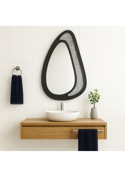 Rattan Desenli Modern Dekoratif Duvar Aynası