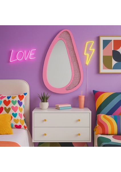 Rattan Desenli Modern Dekoratif Duvar Aynası