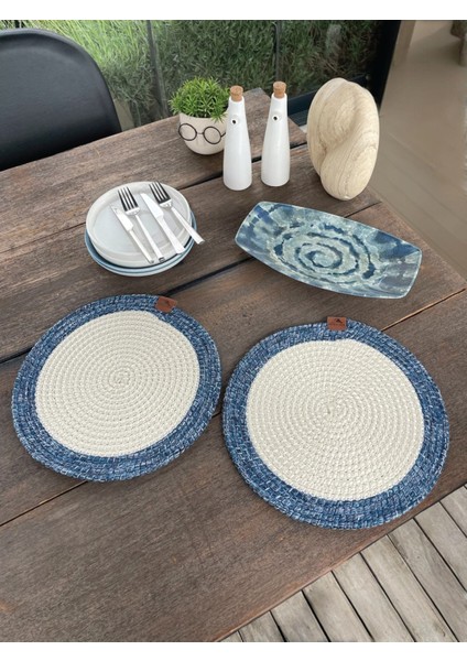 2 Kişilik Yuvarlak Amerikan Servis Leke Tutmaz - Supla Mavi/beyaz 33X33 cm indirimleri