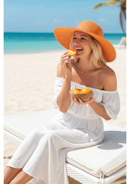 Turuncu Hasır Vizör Şapka 14624