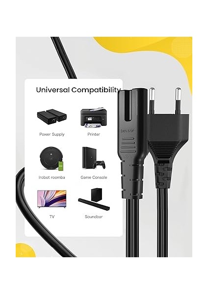 Ab 2- Yuvalı Yazıcı Güç Kablosu Kablosu, Polarize Olmayan (IEC-320-C7 - Cee 7/16) Avrupa Seyahati Için Tv, Yazıcı, Şarj Cihazları, Ps4 Oyun Konsolu ve Daha Fazlası ile Çalışır fırsatları
