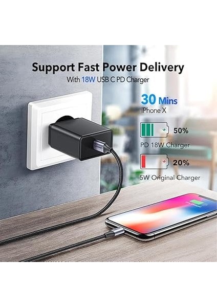 Örgülü 36W Pd Type-C To Lightning Hızlı Şarj ve Data Kablosu 1 Metre fiyatları