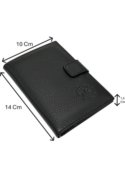 Hakiki Deri Patlı ve Bol Kart Bölmeli Unisex Portföy Cüzdan - Siyah