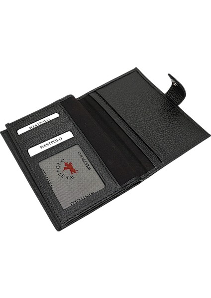 Hakiki Deri Patlı ve Bol Kart Bölmeli Unisex Portföy Cüzdan - Siyah fırsatları