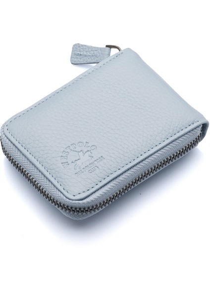 Hakiki Deri Kağıt Para ve Bol Şeffaf Kart Bölmeli, Fermuarlı Unisex Kartlık - Buz Mavi fiyatları